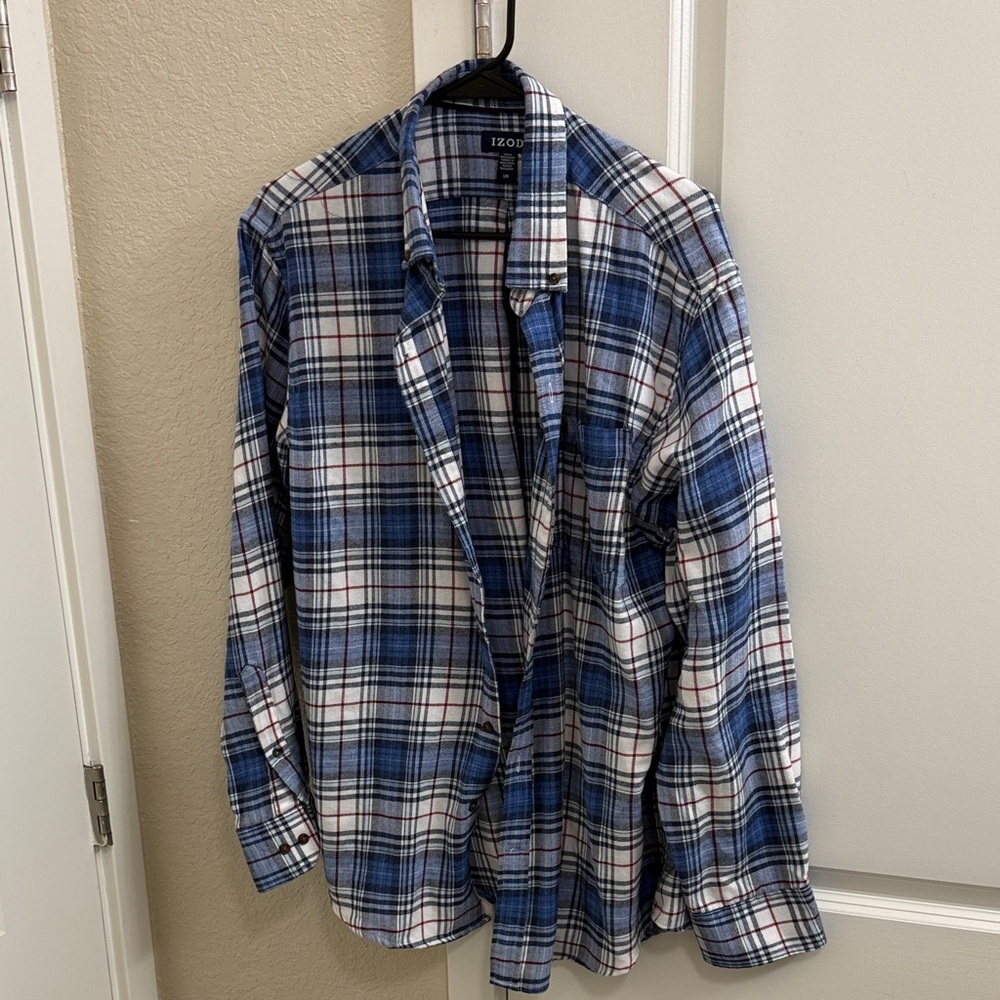 Izod Blue and White Plaid Flannel Shirt